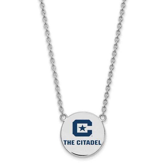 Sterling Silver Rhodium Plated The Citadel LG Enamel Necklace, 18 Inch - Picture 2 of 5